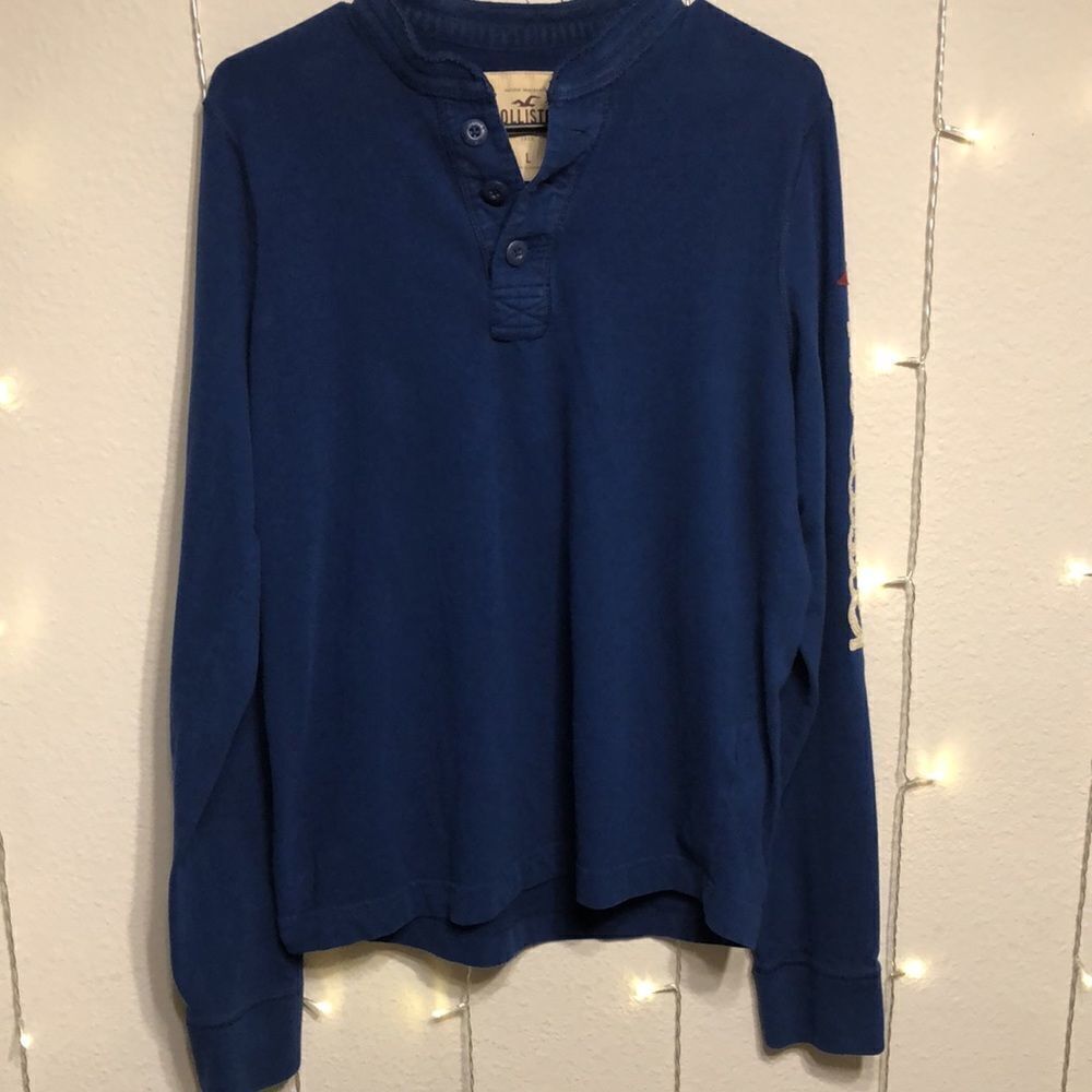 Hollister Blue Long Sleeved Henley Size Mens L